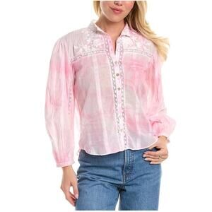 LoveShackFancy Ronda Top Island Pink Hand Dye Womens XS Button Front Cotton